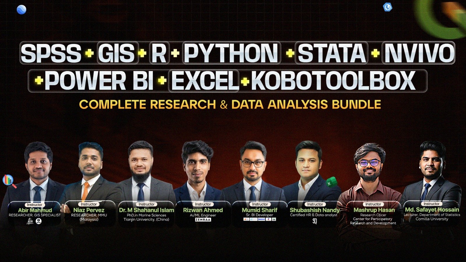 GIS + SPSS + R + STATA +KoboToolbox + NVivo + Python + Power BI + Excel: All-in-One Research Data Analytics